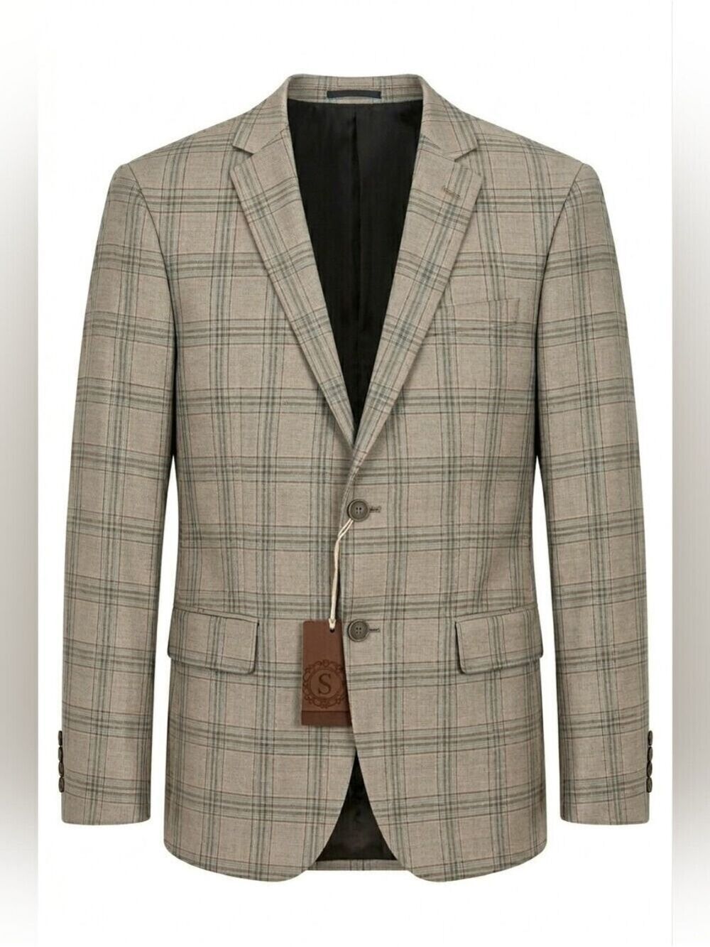 NWT Snover Men's Plaid Blazer Grey/Tan Glen Check Size 38/ Small-Slim Fit Medium